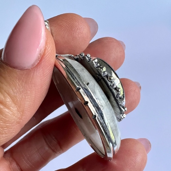 925 INSANE FLASH Labradorite on Moonstone w/ Black Tourmaline! pendant Necklace - Picture 4 of 7